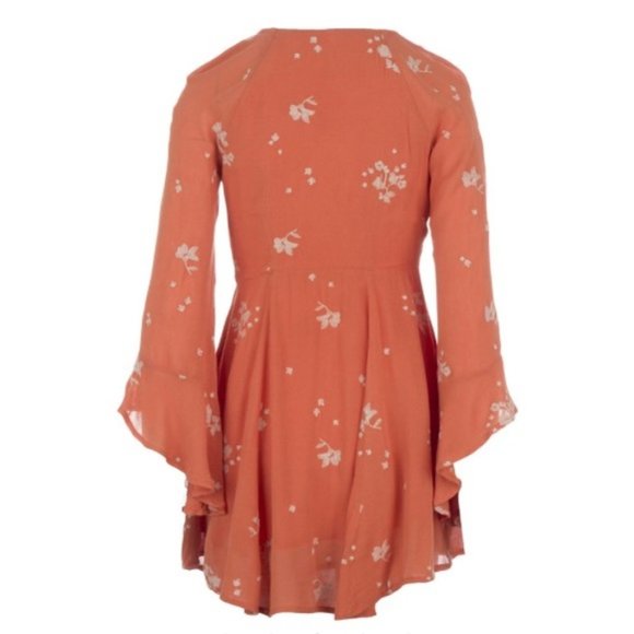 New Free People Jasmine embroidered faux wrap surplice trumpet sleeve mini dress - Picture 6 of 16